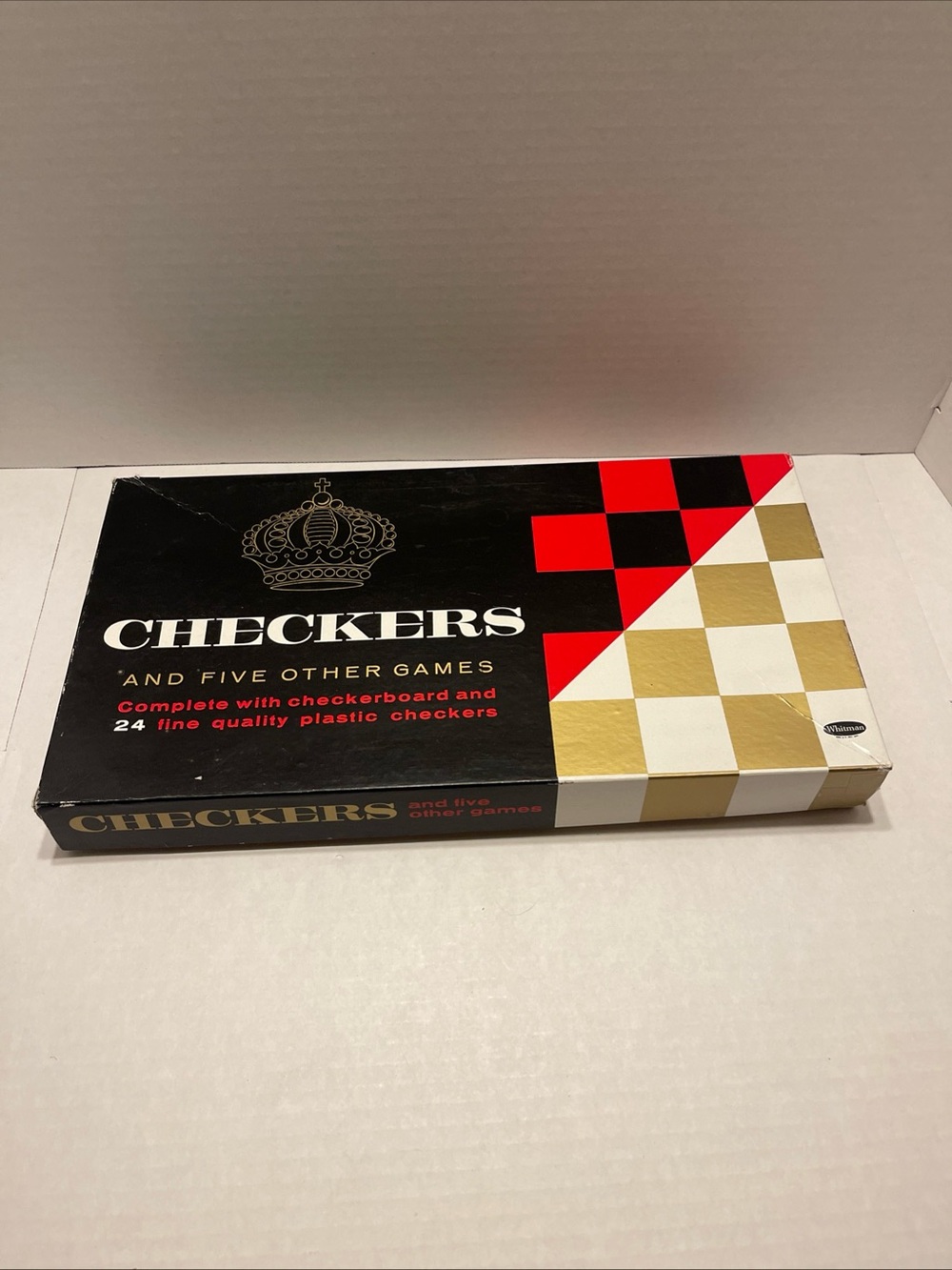 Vintage 1960s Whitman CHECKERS and Five Other Games Board Set - Black/Red/Gold